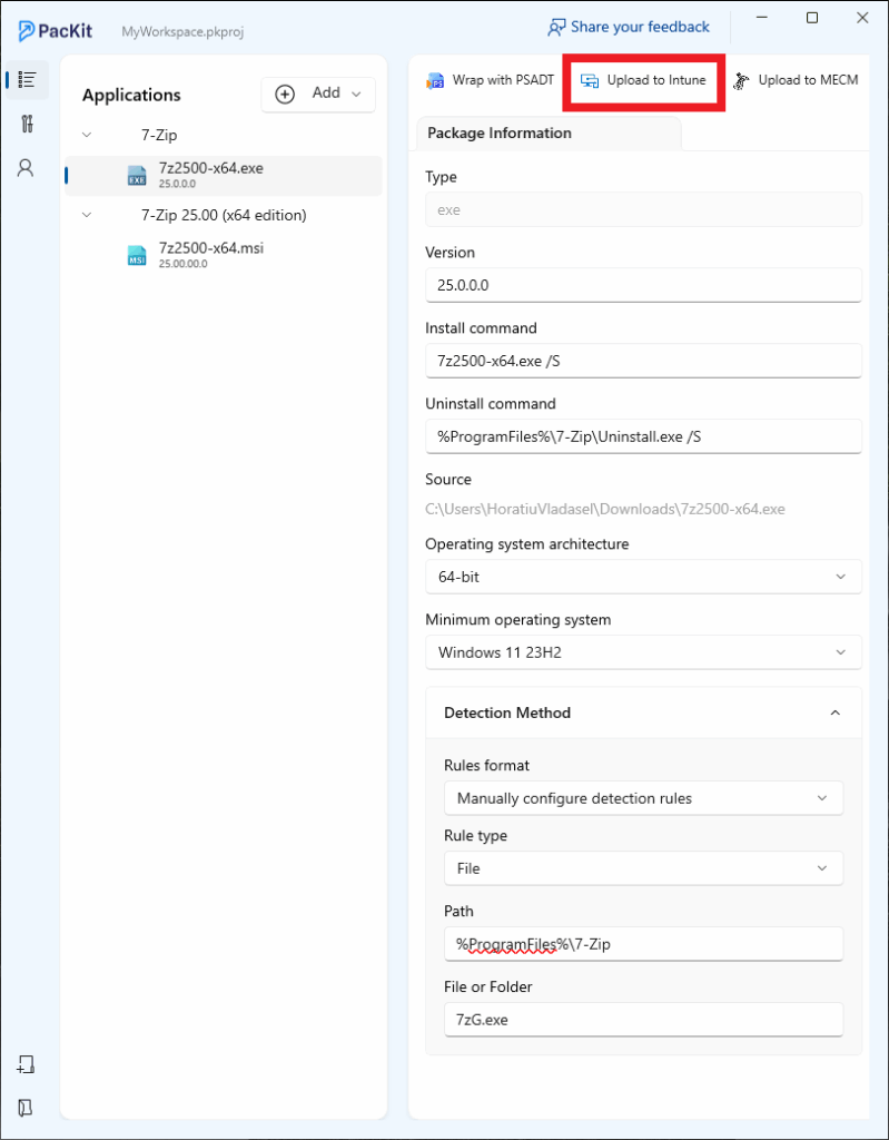 Upload to Intune