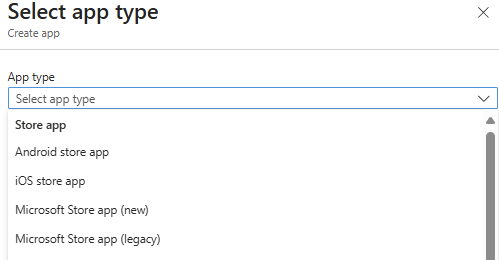 Select app type in Intune