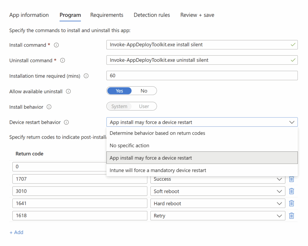 Intune device restart option