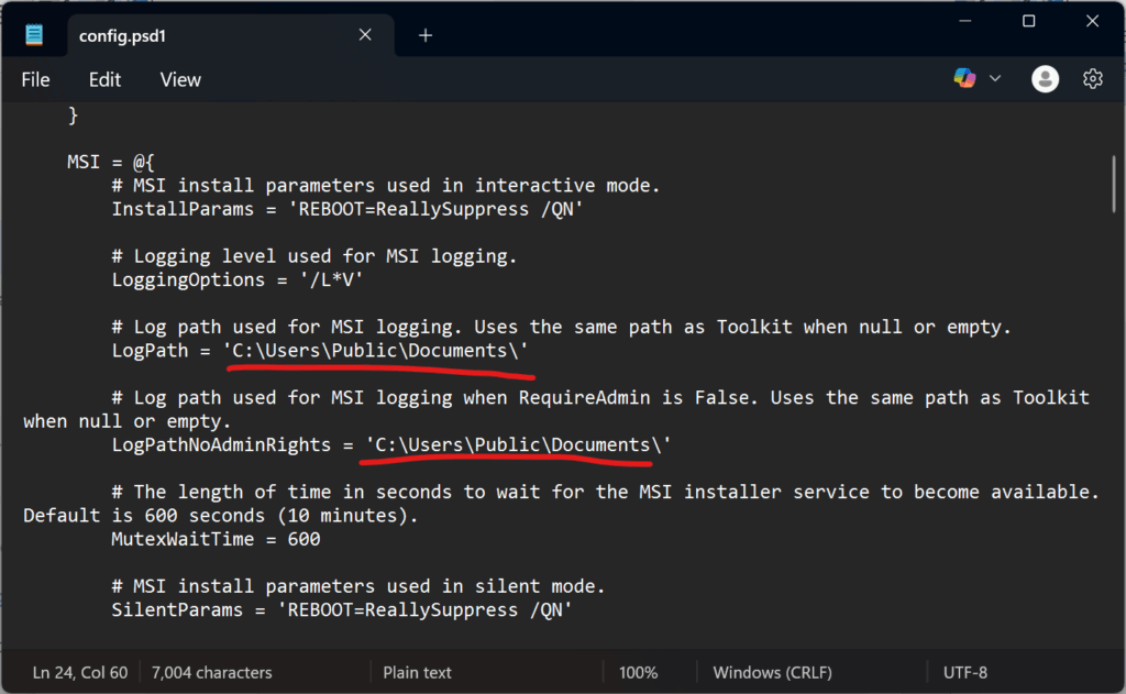 PowerShell Config Log path