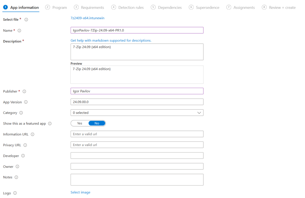 App information in Intune