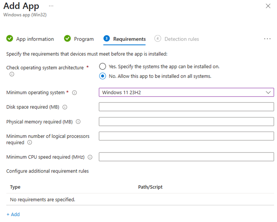 define app requirements in Intune