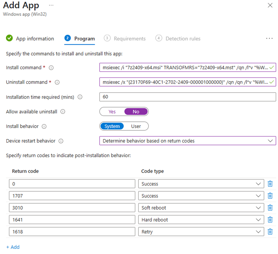 configure app install settings in Intune