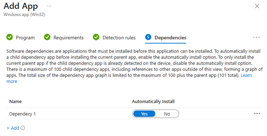 set app dependencies