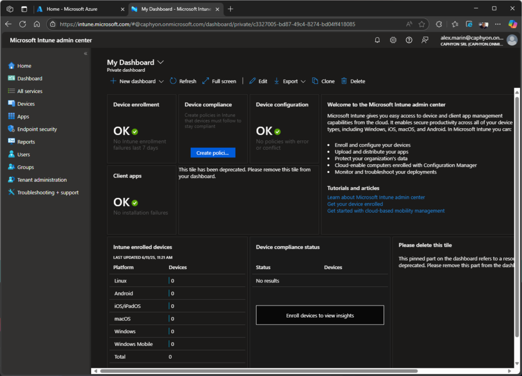 Microsoft Intune dashboard
