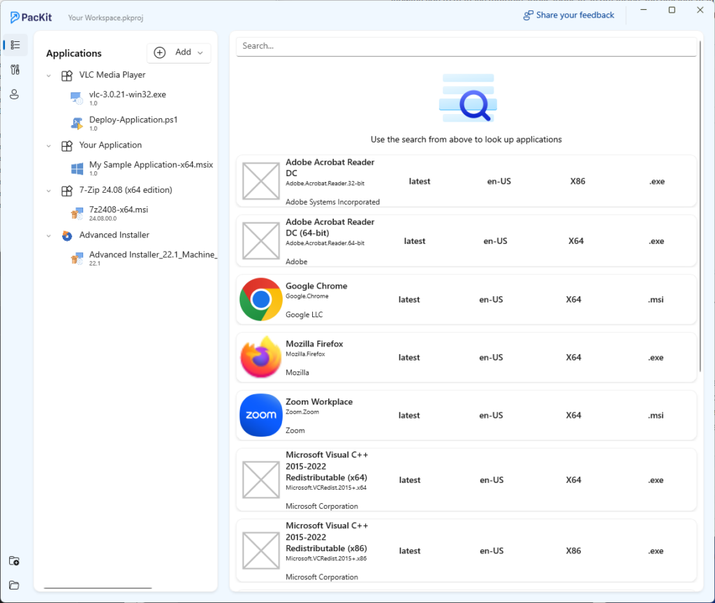 PacKit application catalog