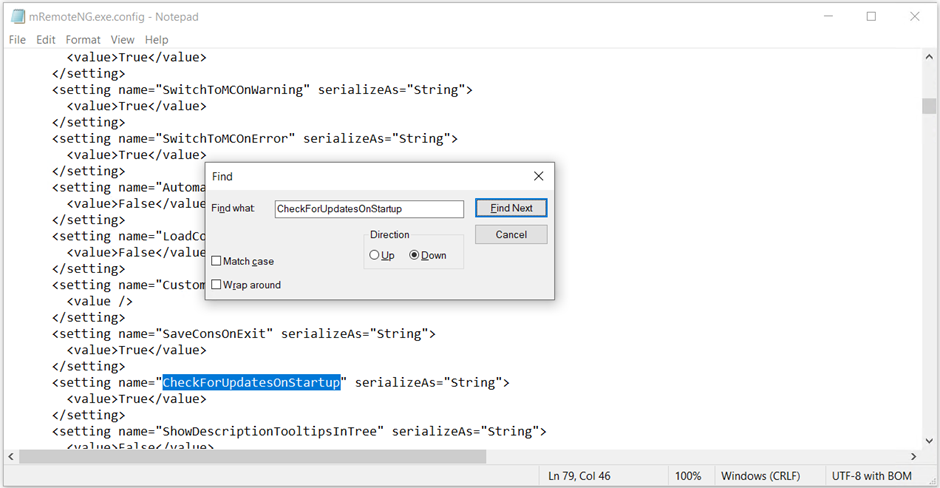 Search for CheckForUpdatesOnStartup