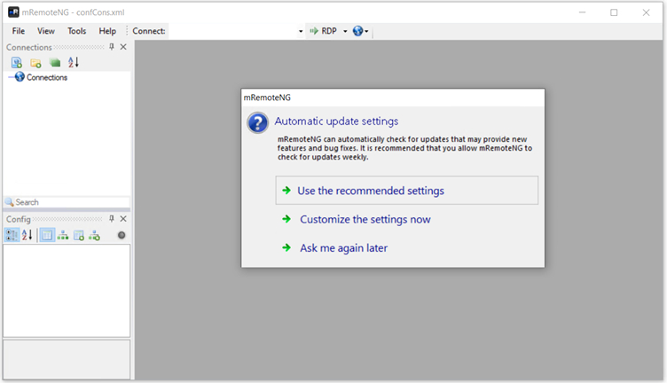 Disable automatic updates for mRemoteNG