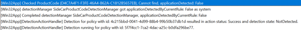 MSI product code checking log in Intune