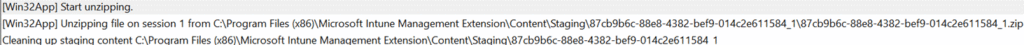 Unzipping package content log in Intune