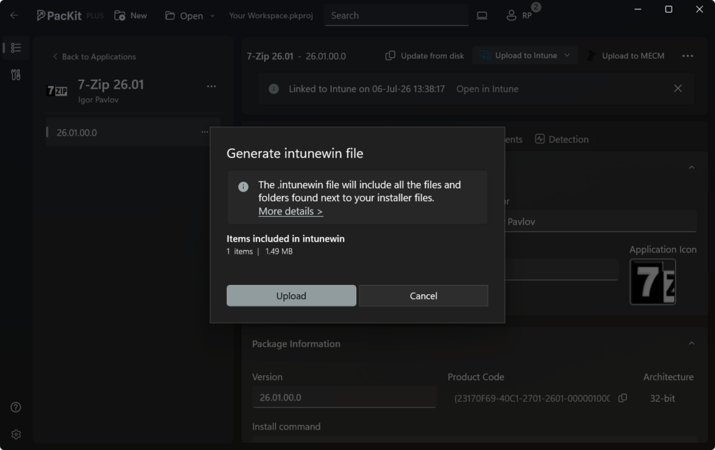 Generate intunewin file