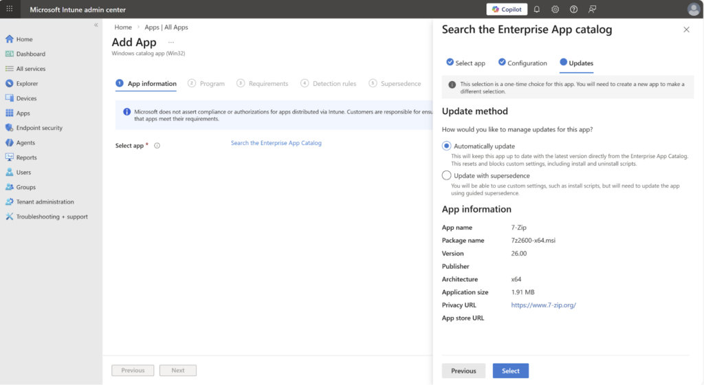 Intune’s Enterprise app catalog
